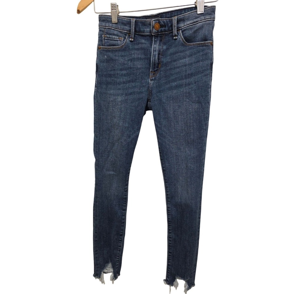 Abercrombie & Fitch Women's Mid-Rise Frayed Hem Super Skinny Ankle Jeans Size 25